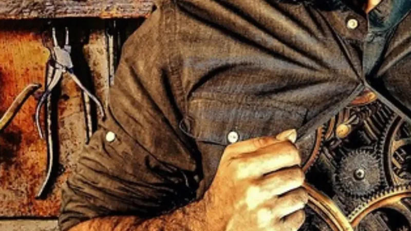 Thierry Clément artisan créateur Art Méka dans son atelier bois métal près de Pézenas