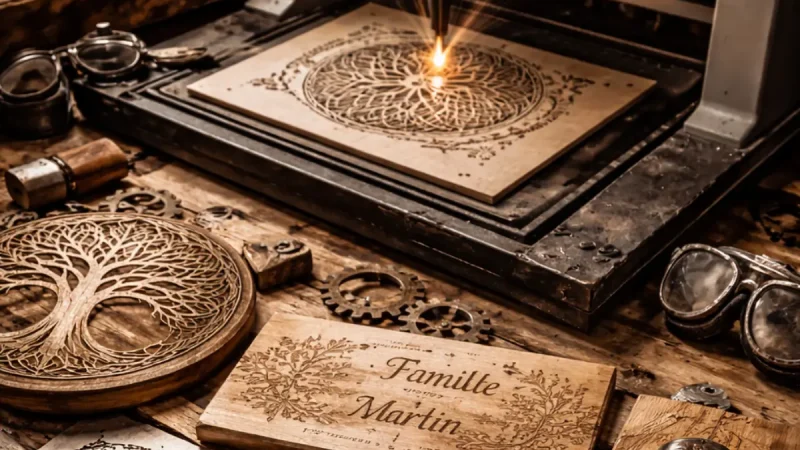Atelier Art Méka avec création bois personnalisée et gravure laser près de Pézenas