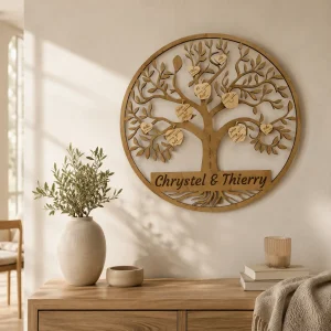 Arbre de vie familial en bois personnalisé avec prénoms par Art Méka