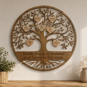 Arbre de vie en bois avec cœurs personnalisés par Art Méka